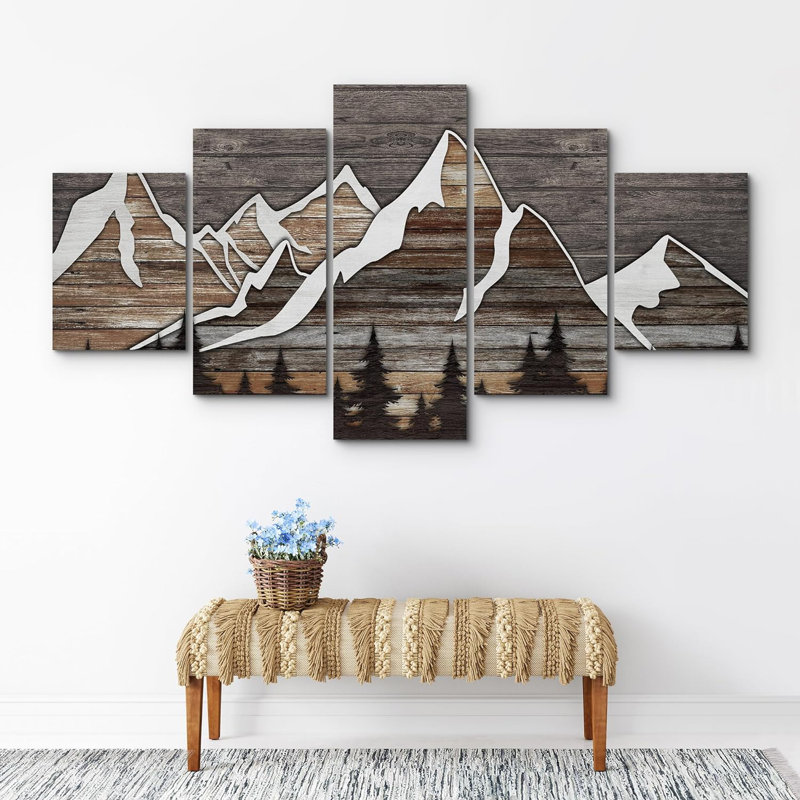 IDEA4WALL Western Wood Effect Landscape Brown Mountain Pictures